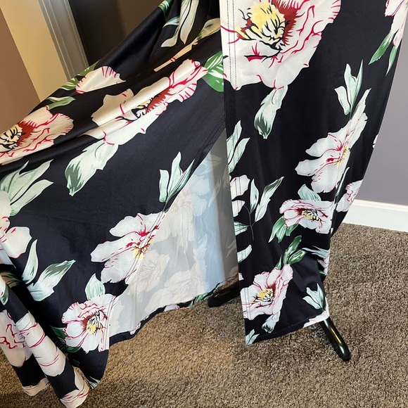 MESLIMA Outfit Sexy V Neck Crop Top Boho Floral Print Beach High Split Maxi - Picture 6 of 9